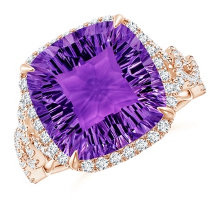 12mm AAAA Cushion Amethyst Infinity Shank Ring with Diamonds in Rose Gold