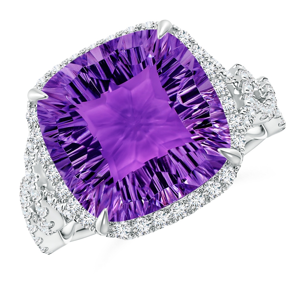 12mm AAAA Cushion Amethyst Infinity Shank Ring with Diamonds in White Gold