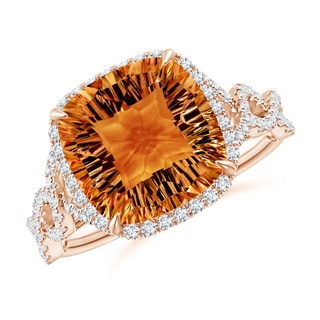 10mm AAAA Cushion Citrine Infinity Shank Ring with Diamonds in Rose Gold
