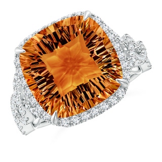 12mm AAAA Cushion Citrine Infinity Shank Ring with Diamonds in P950 Platinum