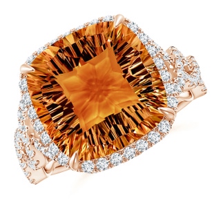 12mm AAAA Cushion Citrine Infinity Shank Ring with Diamonds in Rose Gold