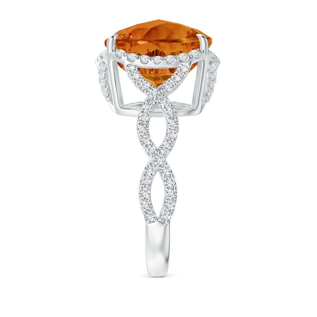 12mm AAAA Cushion Citrine Infinity Shank Ring with Diamonds in White Gold Side-2