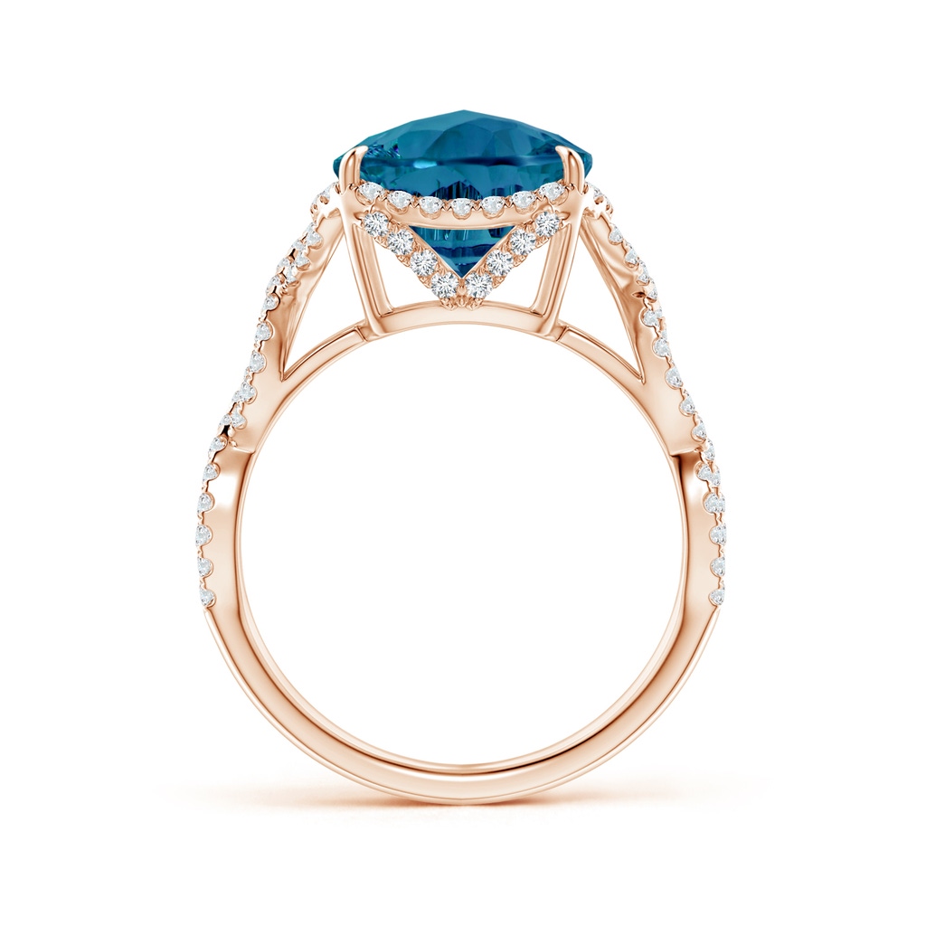 10mm AAAA Cushion London Blue Topaz Infinity Shank Ring with Diamonds in Rose Gold Side-1
