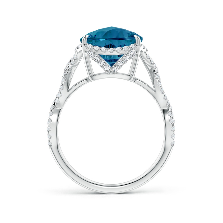 10mm AAAA Cushion London Blue Topaz Infinity Shank Ring with Diamonds in White Gold side-1