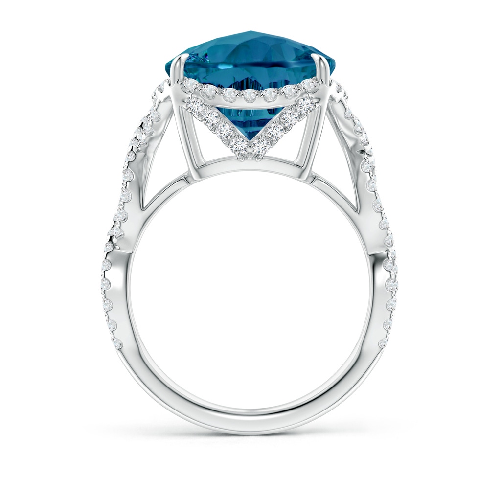 12mm AAAA Cushion London Blue Topaz Infinity Shank Ring with Diamonds in White Gold Side-1