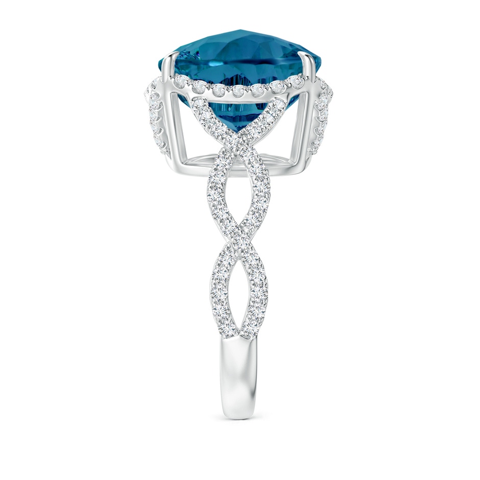 12mm AAAA Cushion London Blue Topaz Infinity Shank Ring with Diamonds in White Gold side-2