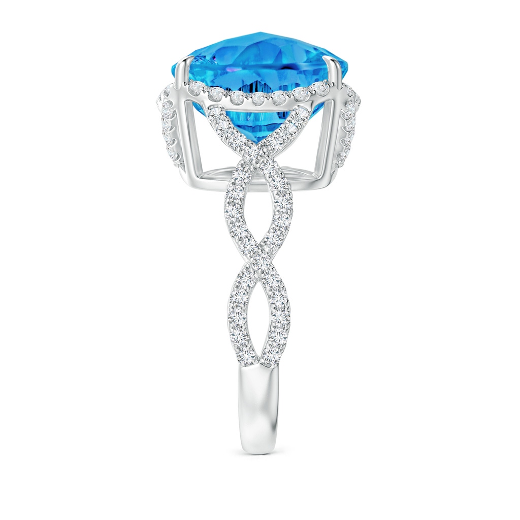 12mm AAAA Cushion Swiss Blue Topaz Infinity Shank Ring with Diamonds in White Gold Side-2
