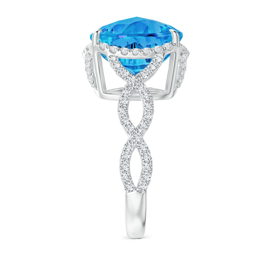 12mm AAAA Cushion Swiss Blue Topaz Infinity Shank Ring with Diamonds in White Gold side-2