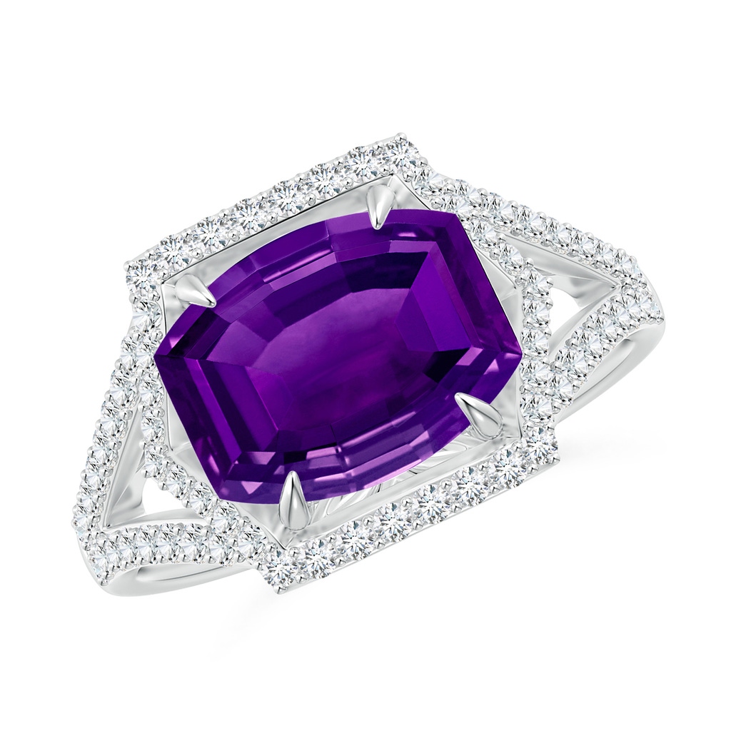 10x8mm AAAA Barrel-Shaped Amethyst Split Shank Ring in White Gold