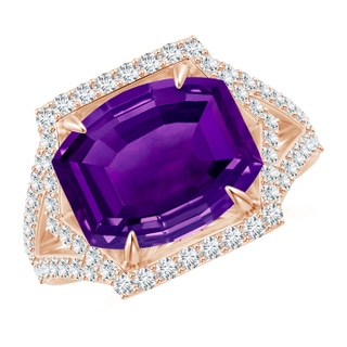 12x10mm AAAA Barrel-Shaped Amethyst Split Shank Ring in Rose Gold