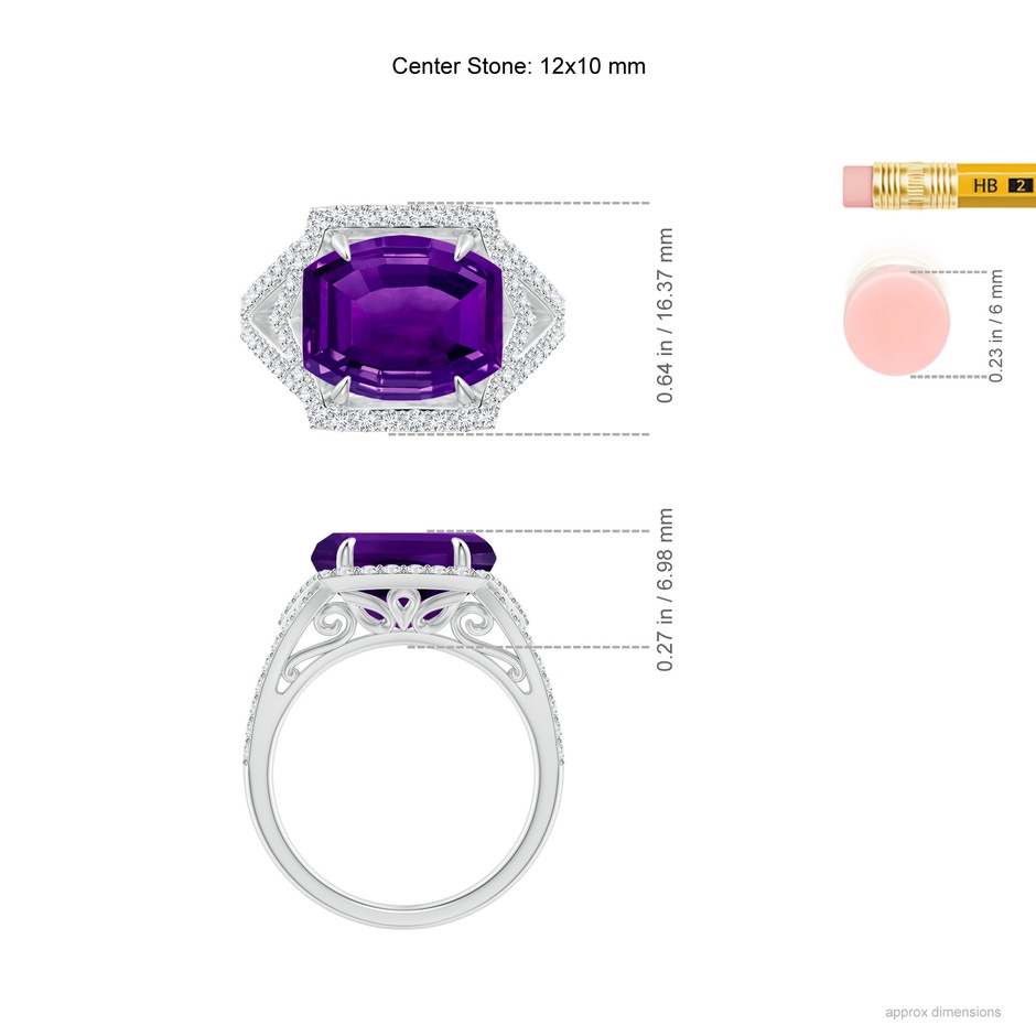 12x10mm AAAA Barrel-Shaped Amethyst Split Shank Ring in White Gold ruler