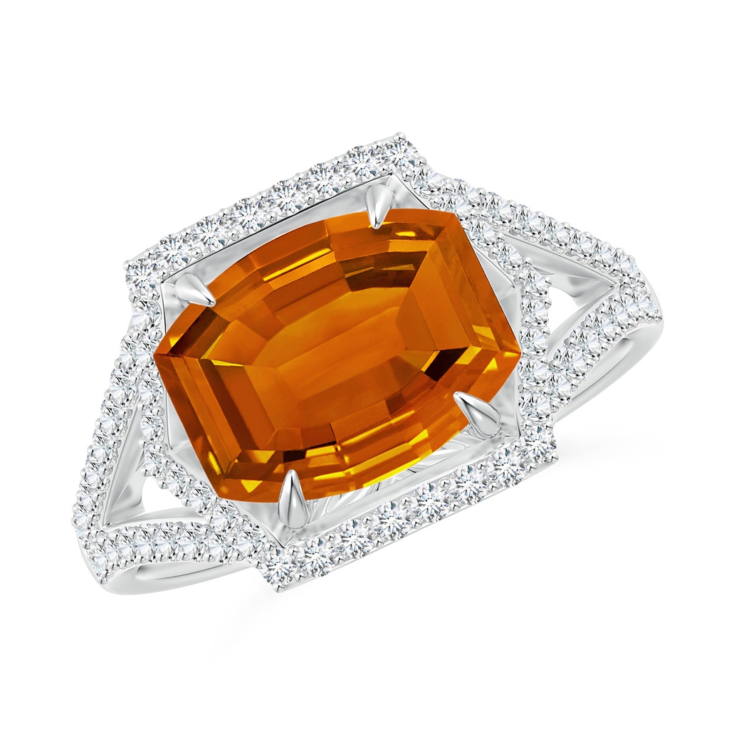 10x8mm AAAA Barrel-Shaped Citrine Split Shank Ring in White Gold