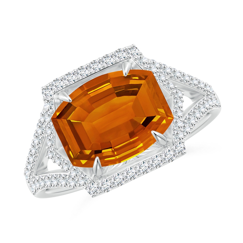 10x8mm AAAA Barrel-Shaped Citrine Split Shank Ring in White Gold 