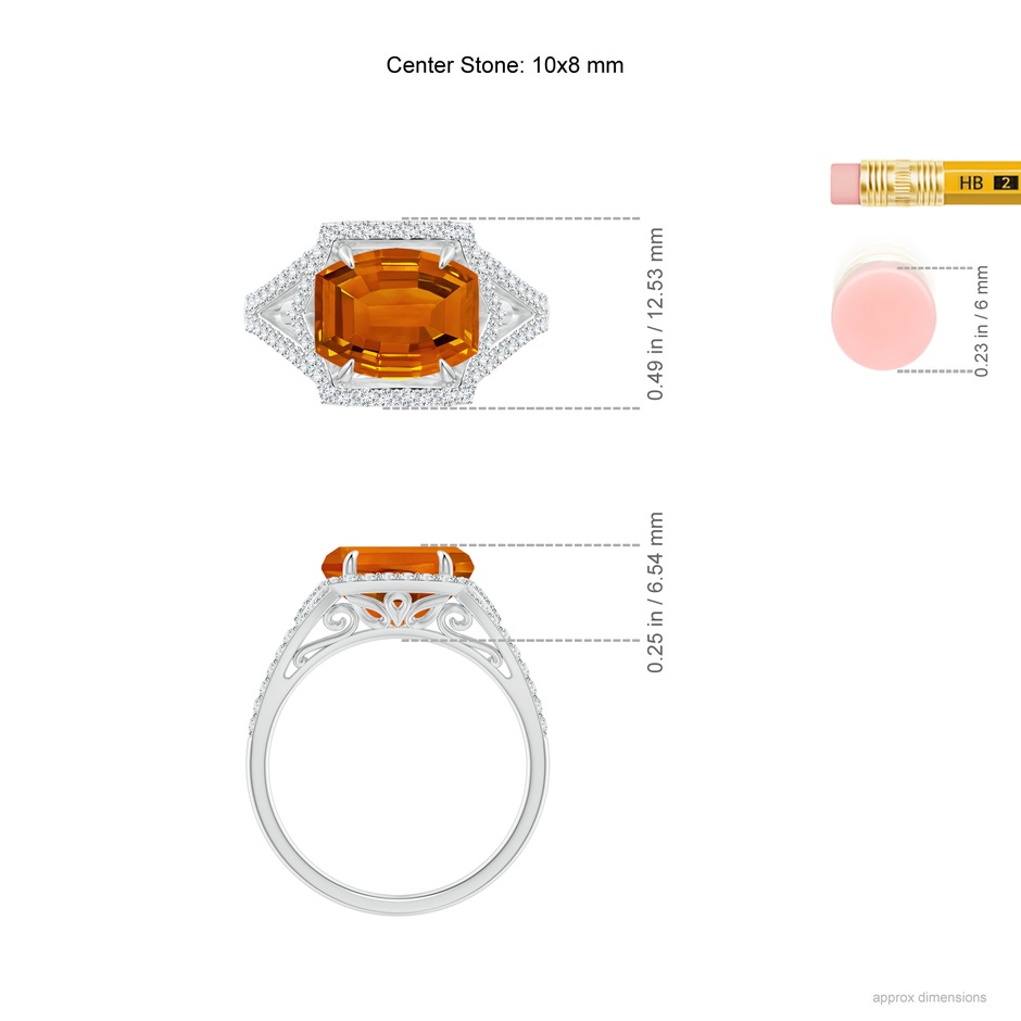 10x8mm AAAA Barrel-Shaped Citrine Split Shank Ring in White Gold ruler