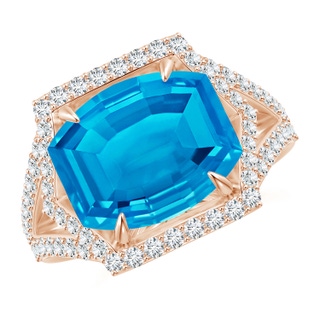 12x10mm AAAA Barrel-Shaped Swiss Blue Topaz Split Shank Ring in 10K Rose Gold