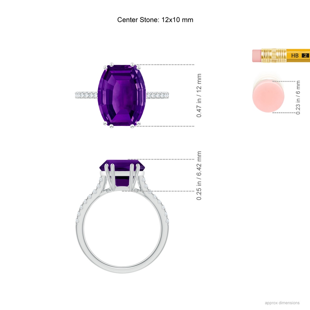 12x10mm AAAA Barrel-Shaped Amethyst Solitaire Ring in P950 Platinum Ruler
