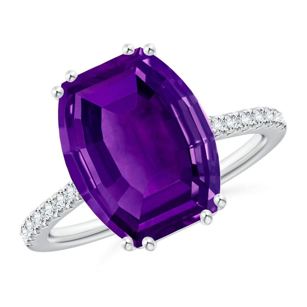12x10mm AAAA Barrel-Shaped Amethyst Solitaire Ring in White Gold