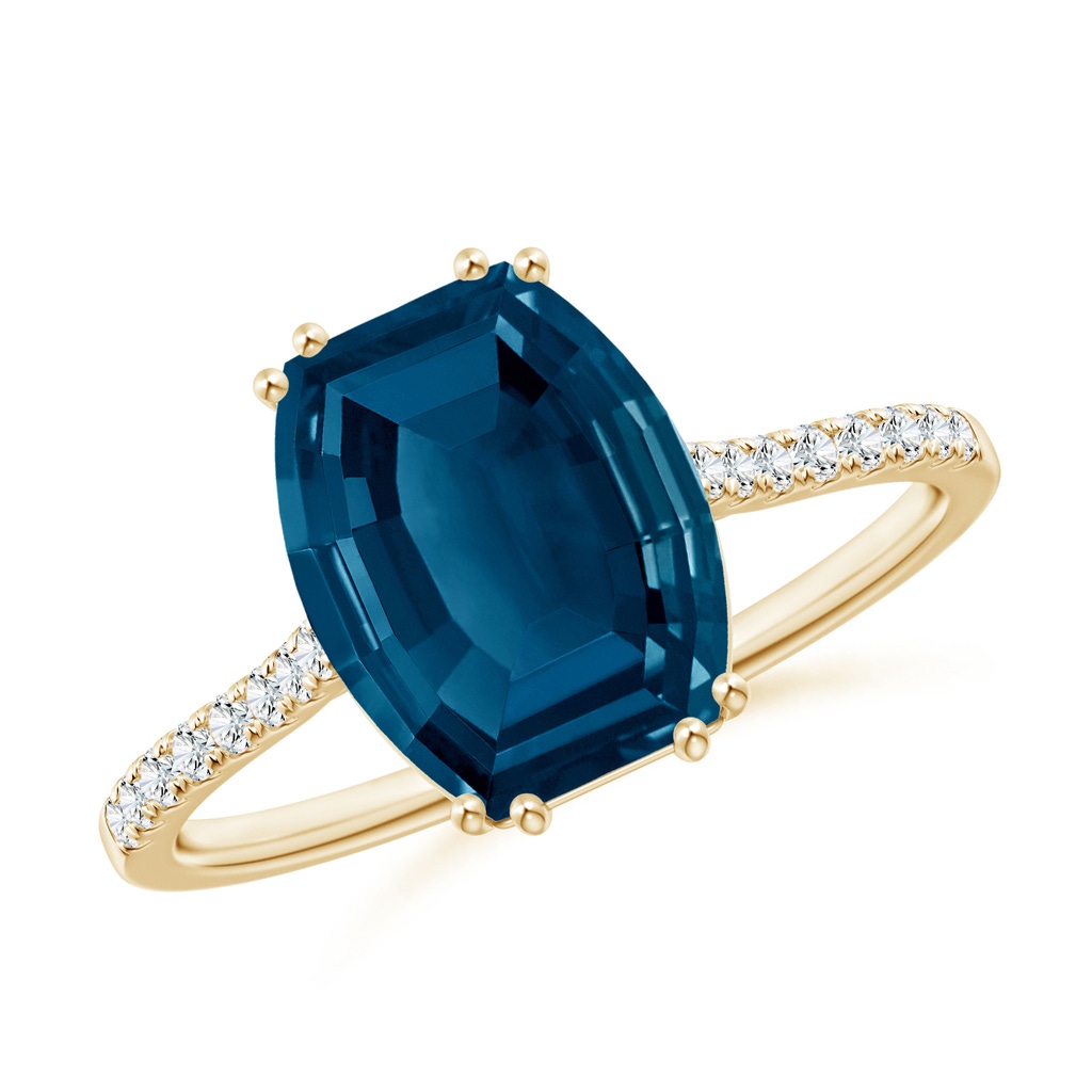 10x8mm AAAA Barrel-Shaped London Blue Topaz Solitaire Ring in Yellow Gold