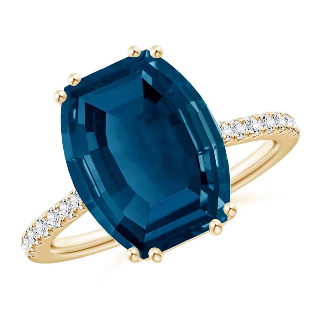 12x10mm AAAA Barrel-Shaped London Blue Topaz Solitaire Ring in Yellow Gold