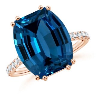 13.97x12.02x7.74mm AAAA GIA Certified Barrel-Shaped London Blue Topaz Solitaire Ring in 18K Rose Gold