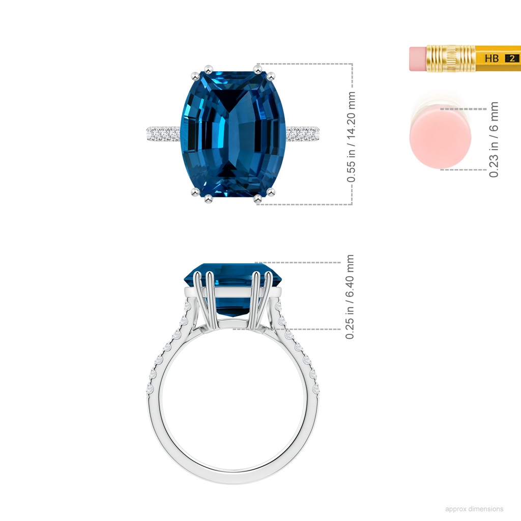 13.97x12.02x7.74mm AAAA GIA Certified Barrel-Shaped London Blue Topaz Solitaire Ring in White Gold ruler