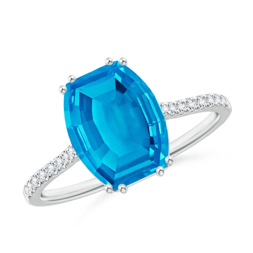 10x8mm AAAA Barrel-Shaped Swiss Blue Topaz Solitaire Ring in P950 Platinum