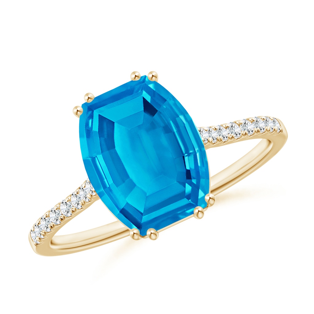 10x8mm AAAA Barrel-Shaped Swiss Blue Topaz Solitaire Ring in Yellow Gold