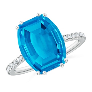 12x10mm AAAA Barrel-Shaped Swiss Blue Topaz Solitaire Ring in P950 Platinum