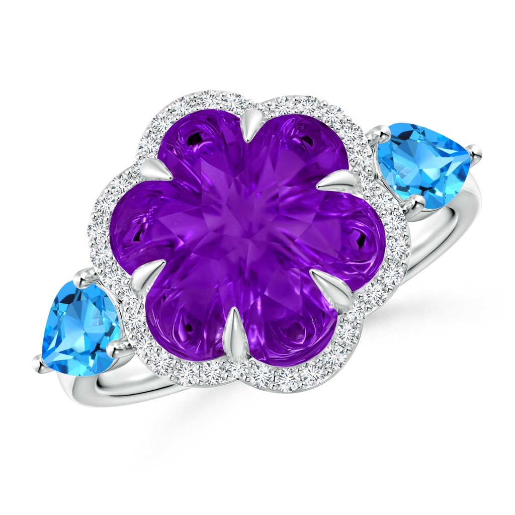 10mm AAAA Six-Petal Amethyst Flower Cocktail Ring in White Gold