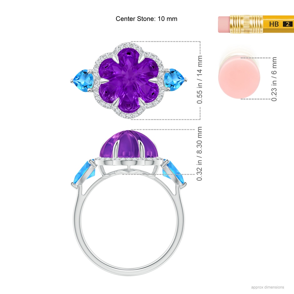 10mm AAAA Six-Petal Amethyst Flower Cocktail Ring in White Gold ruler