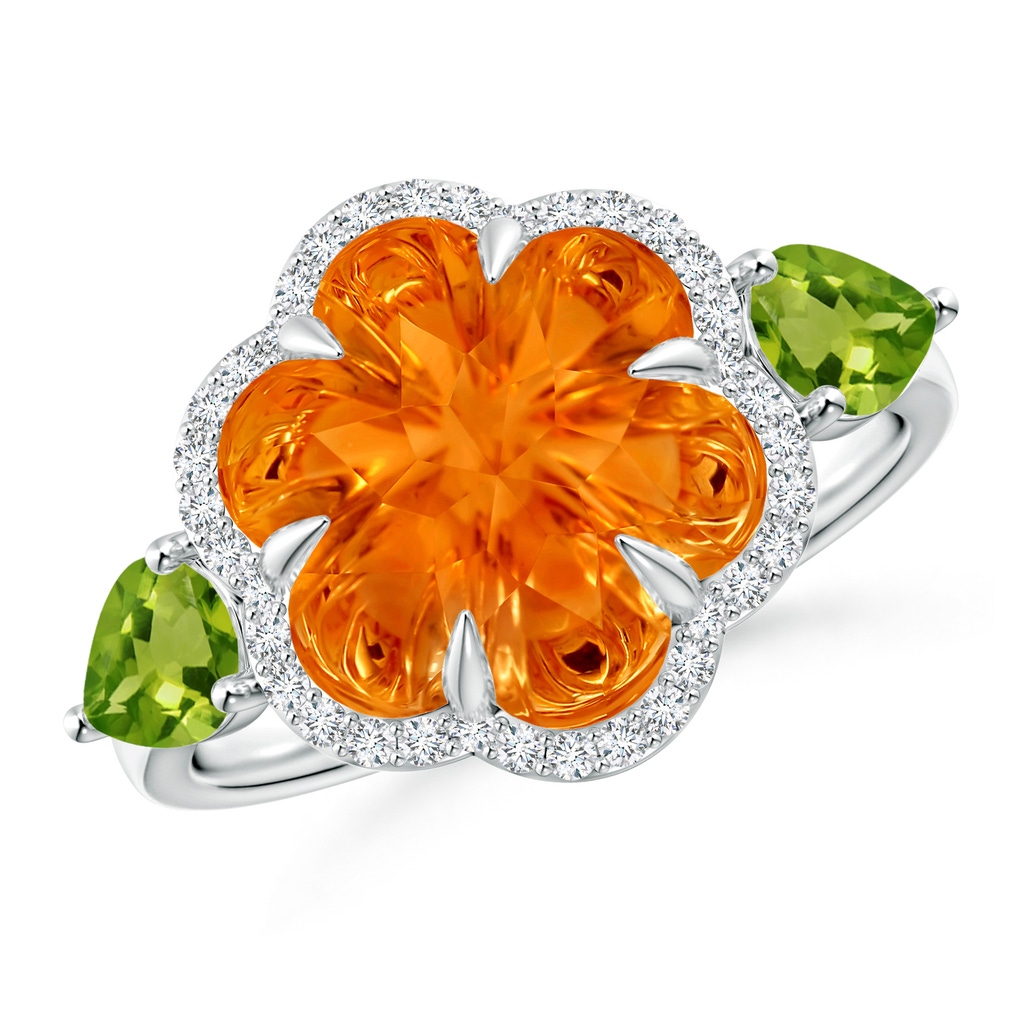 10mm AAAA Six-Petal Citrine Flower Cocktail Ring in White Gold
