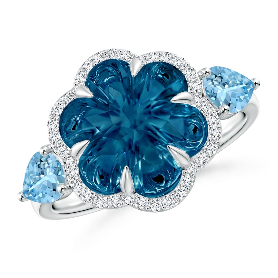 10mm AAAA Six-Petal London Blue Topaz Flower Cocktail Ring in White Gold 