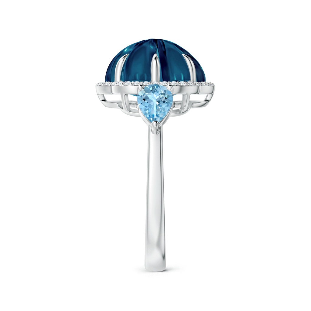 10mm AAAA Six-Petal London Blue Topaz Flower Cocktail Ring in White Gold Side-2