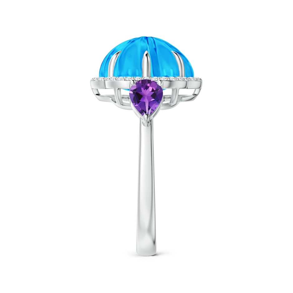 10mm AAAA Six-Petal Swiss Blue Topaz Flower Cocktail Ring in White Gold side-2