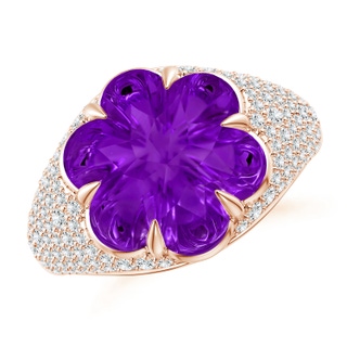 12mm AAAA Six-Petal Amethyst Flower and Diamond Cocktail Ring in 9K Rose Gold