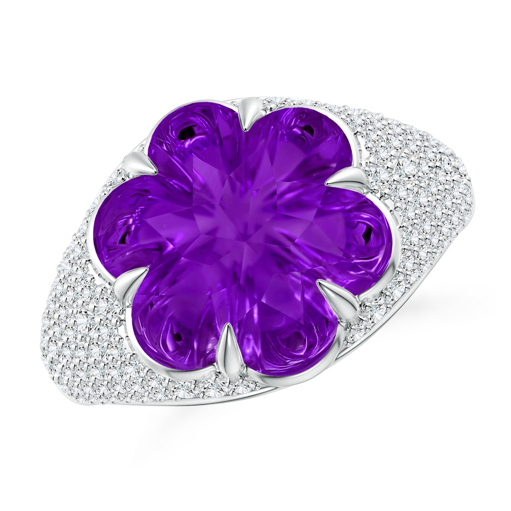 12mm AAAA Six-Petal Amethyst Flower and Diamond Cocktail Ring in White Gold