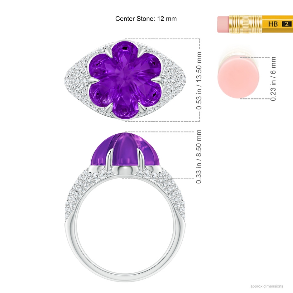 12mm AAAA Six-Petal Amethyst Flower and Diamond Cocktail Ring in White Gold ruler