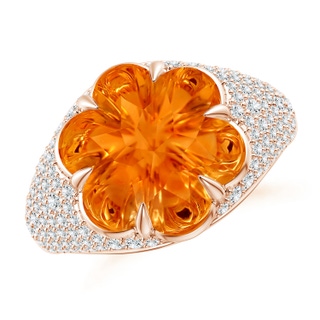 12mm AAAA Six-Petal Citrine Flower and Diamond Cocktail Ring in Rose Gold