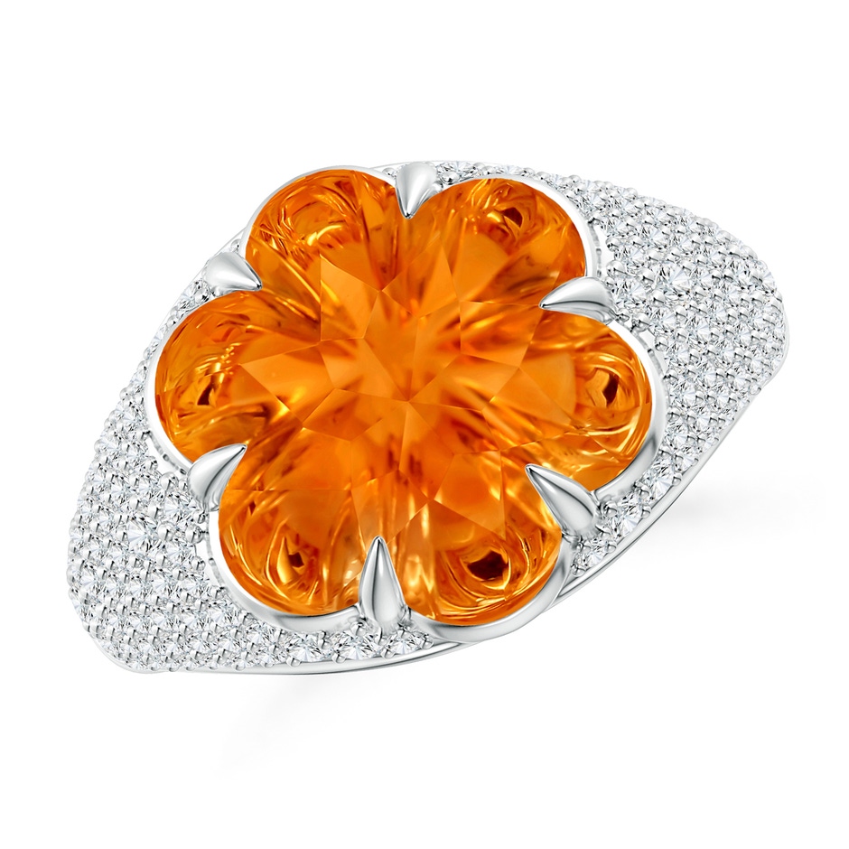 12mm AAAA Six-Petal Citrine Flower and Diamond Cocktail Ring in White Gold 