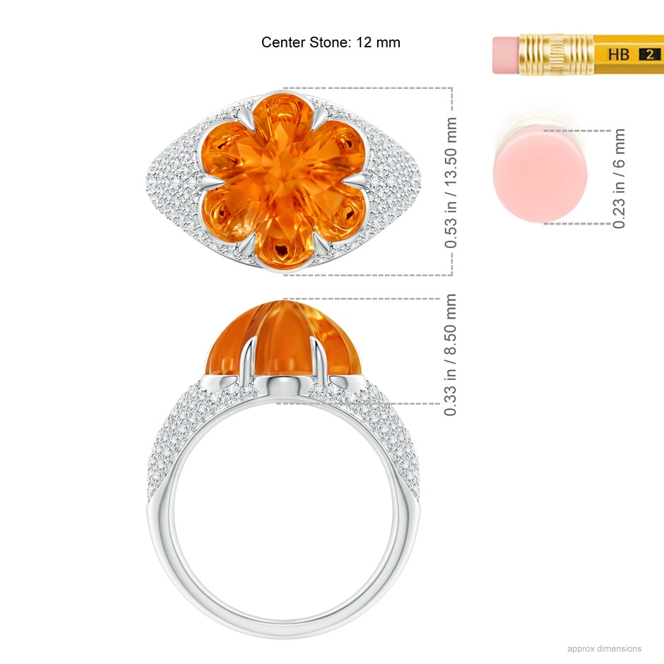 12mm AAAA Six-Petal Citrine Flower and Diamond Cocktail Ring in White Gold ruler