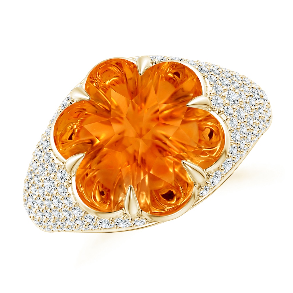 12mm AAAA Six-Petal Citrine Flower and Diamond Cocktail Ring in Yellow Gold