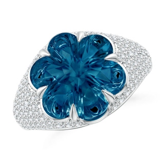 12mm AAAA Six-Petal London Blue Topaz Flower and Diamond Cocktail Ring in P950 Platinum