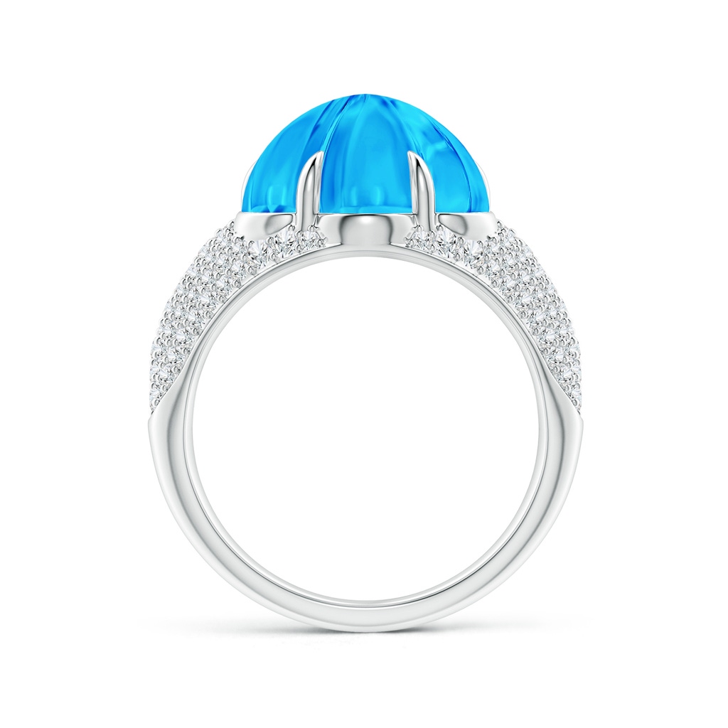 12mm AAAA Six-Petal Swiss Blue Topaz Flower and Diamond Cocktail Ring in White Gold Side-1