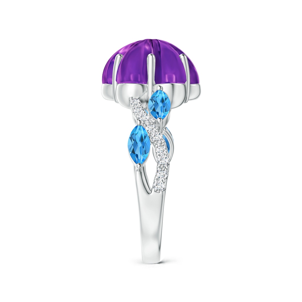 10mm AAAA Six-Petal Amethyst Flower Bypass Cocktail Ring in White Gold Side-2