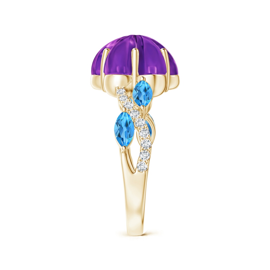 10mm AAAA Six-Petal Amethyst Flower Bypass Cocktail Ring in Yellow Gold side-2