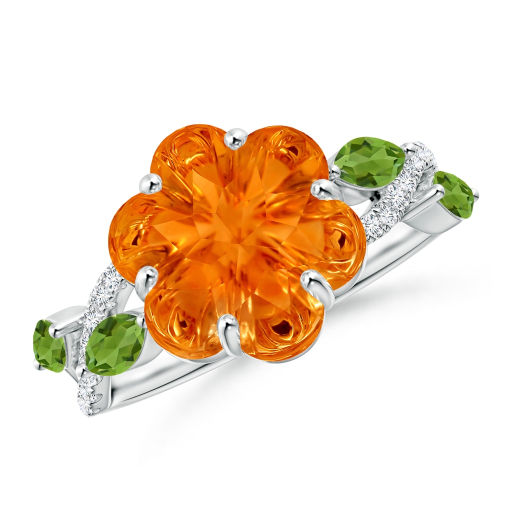 10mm AAAA Six-Petal Citrine Flower Bypass Cocktail Ring in P950 Platinum