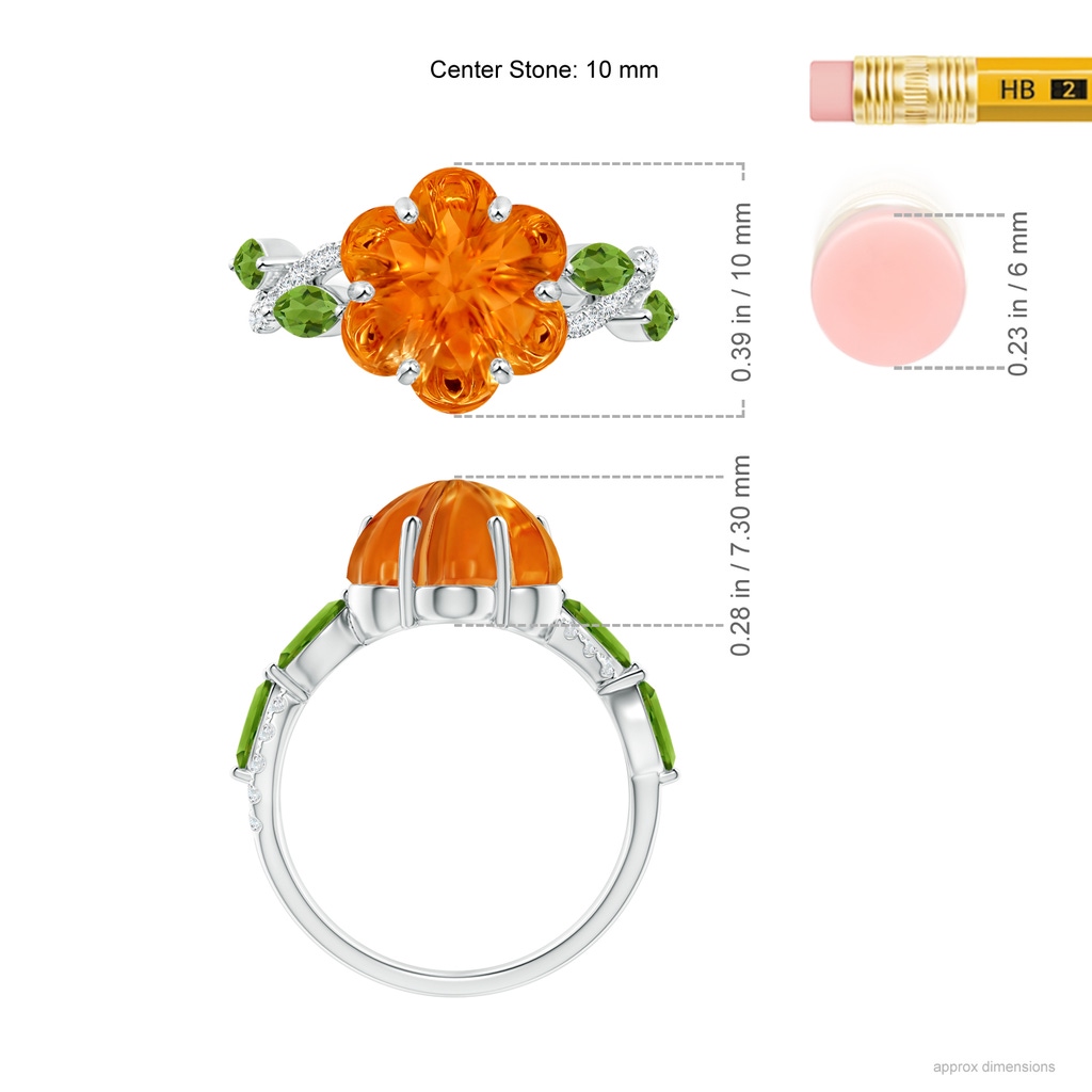 10mm AAAA Six-Petal Citrine Flower Bypass Cocktail Ring in White Gold Ruler