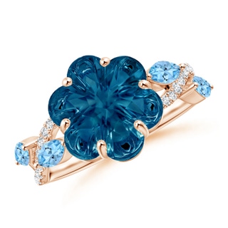 10mm AAAA Six-Petal London Blue Topaz Flower Bypass Cocktail Ring in Rose Gold