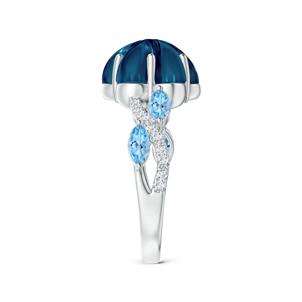 10mm AAAA Six-Petal London Blue Topaz Flower Bypass Cocktail Ring in White Gold Side-2