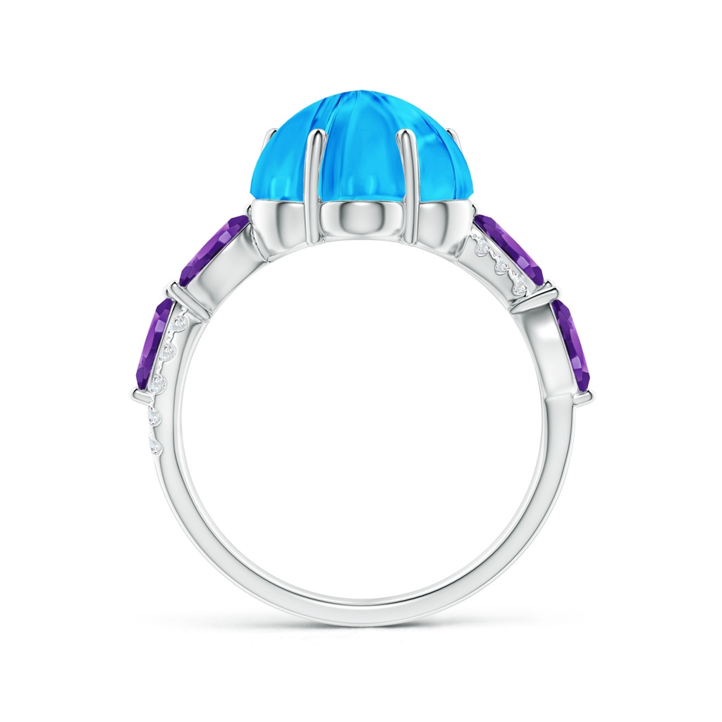 10mm AAAA Six-Petal Swiss Blue Topaz Flower Bypass Cocktail Ring in White Gold Side-1